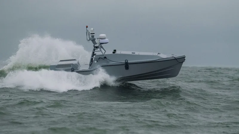 Saronic Corsair unmanned surface vessel, the 24-foot autonomous drone boat operated by the US Navy's Task Force 59 that struck Iran's Bandar Abbas Naval Base