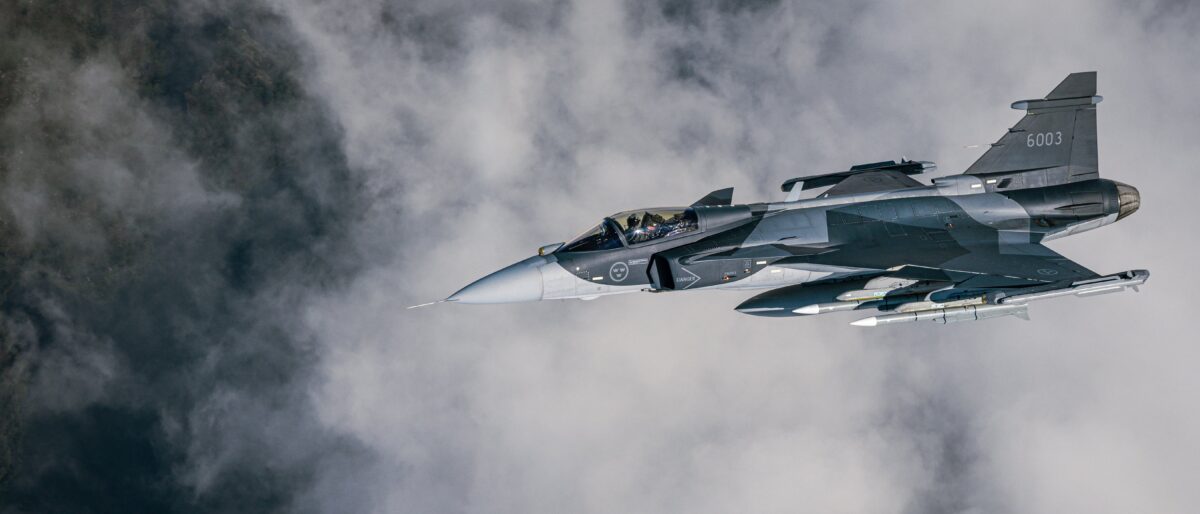 Saab Gripen E fighter aircraft in flight