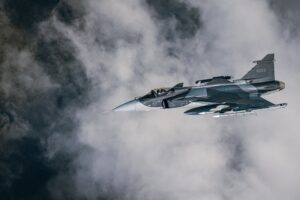 Saab Gripen E fighter aircraft in flight