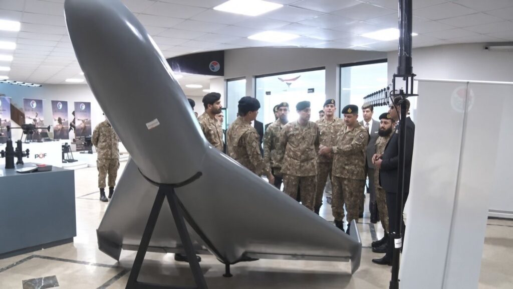 Pakistan Ordnance Factories Shahed-136-style loitering munition on display.