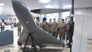 Pakistan Ordnance Factories Shahed-136-style loitering munition on display.