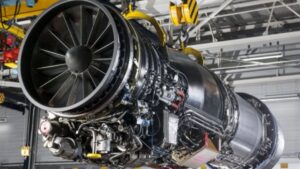 Safran chief executive Olivier Andries with Indian Prime Minister Narendra Modi at Safran's Hyderabad engine MRO facility