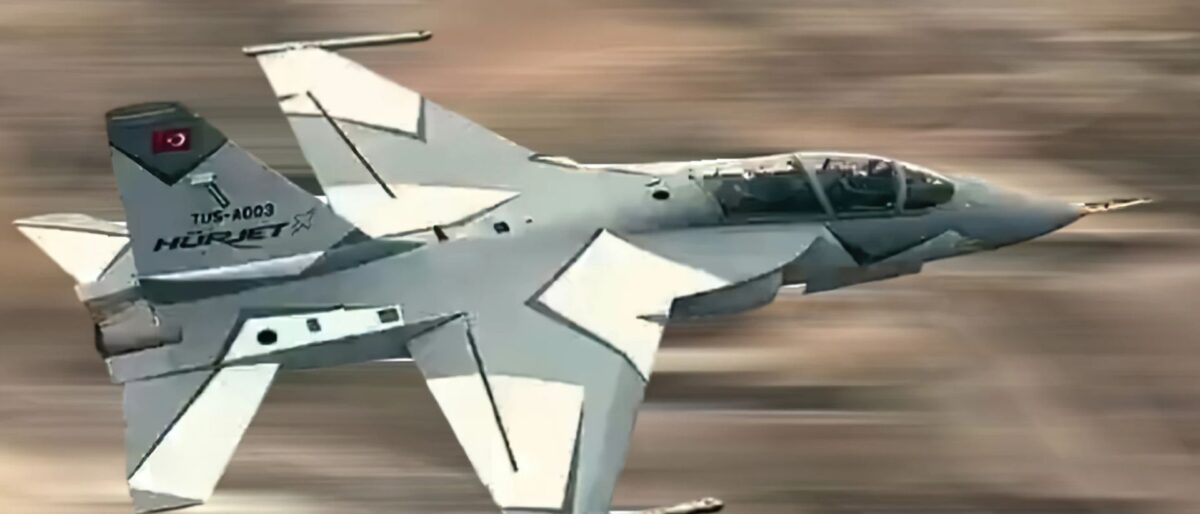 Photo of a Turkish Aerospace Hurjet trainer flying.