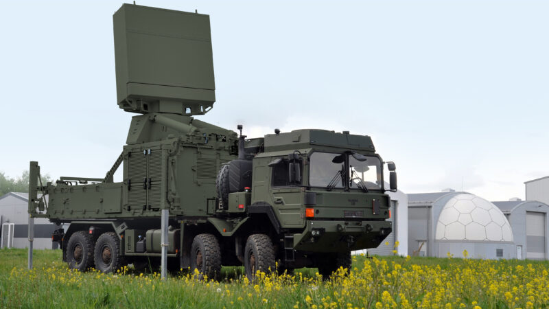Hensoldt TRML-4D air surveillance and target acquisition radar deployed on a MAN 8x8 truck, a core Sensors division product behind the firm's record order backlog