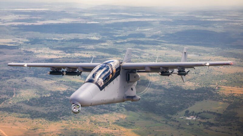 Paramount Mwari light attack aircraft fitted with ASELSAN ASELFLIR-500 electro-optical targeting turret