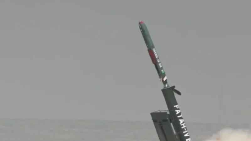 Still from ISPR footage of Pakistan's Fatah-4-ER cruise missile leaving its launch canister during the 6 October 2026 test.