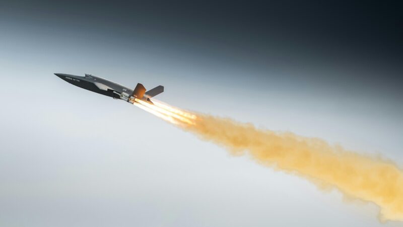 Airbus U740 Valkyrie uncrewed combat aircraft during rocket-assisted take-off for its first European flight