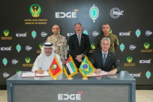 Representatives at the EDGE, UAE Ministry of Defence, Brazilian Army and IMBEL Letter of Intent signing in Abu Dhabi