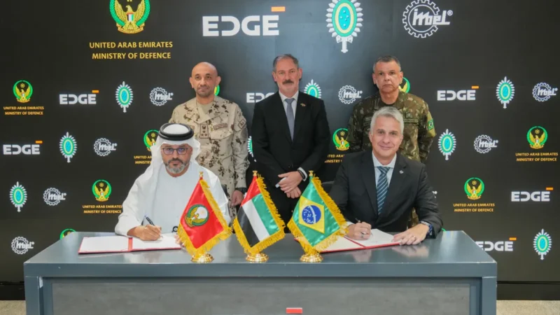 Representatives at the EDGE, UAE Ministry of Defence, Brazilian Army and IMBEL Letter of Intent signing in Abu Dhabi