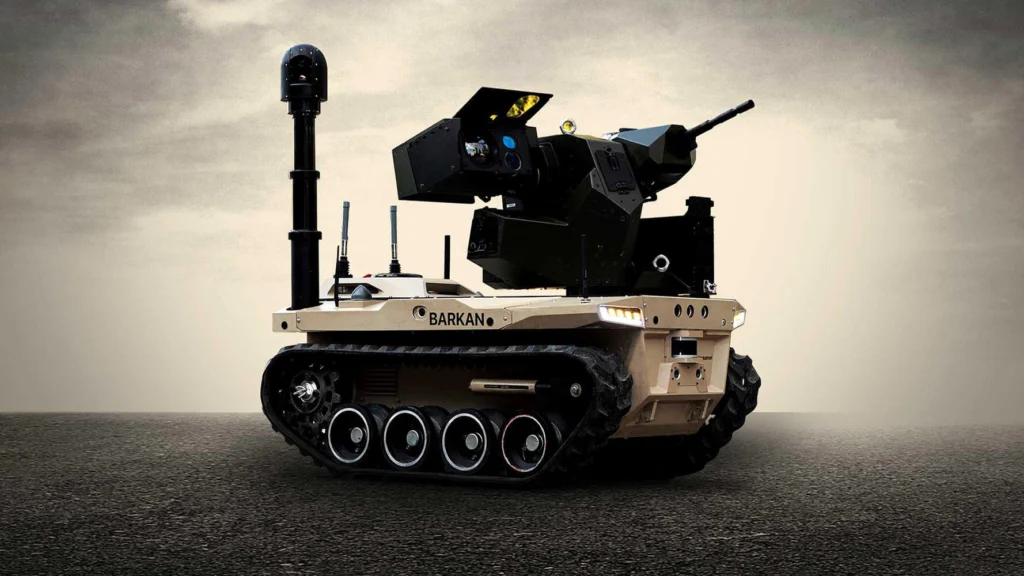 HAVELSAN BARKAN tracked unmanned ground vehicle fitted with a remote-controlled weapon station