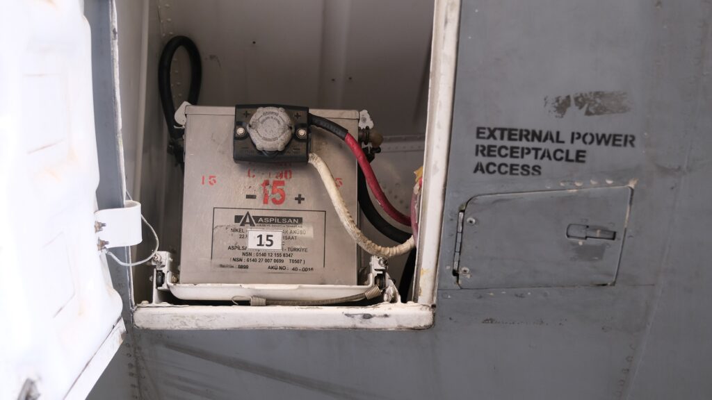 ASPİLSAN aviation battery installed in an open C-130 aircraft compartment