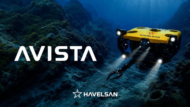 HAVELSAN AVISTA promotional illustration showing a yellow underwater vehicle above the seabed.