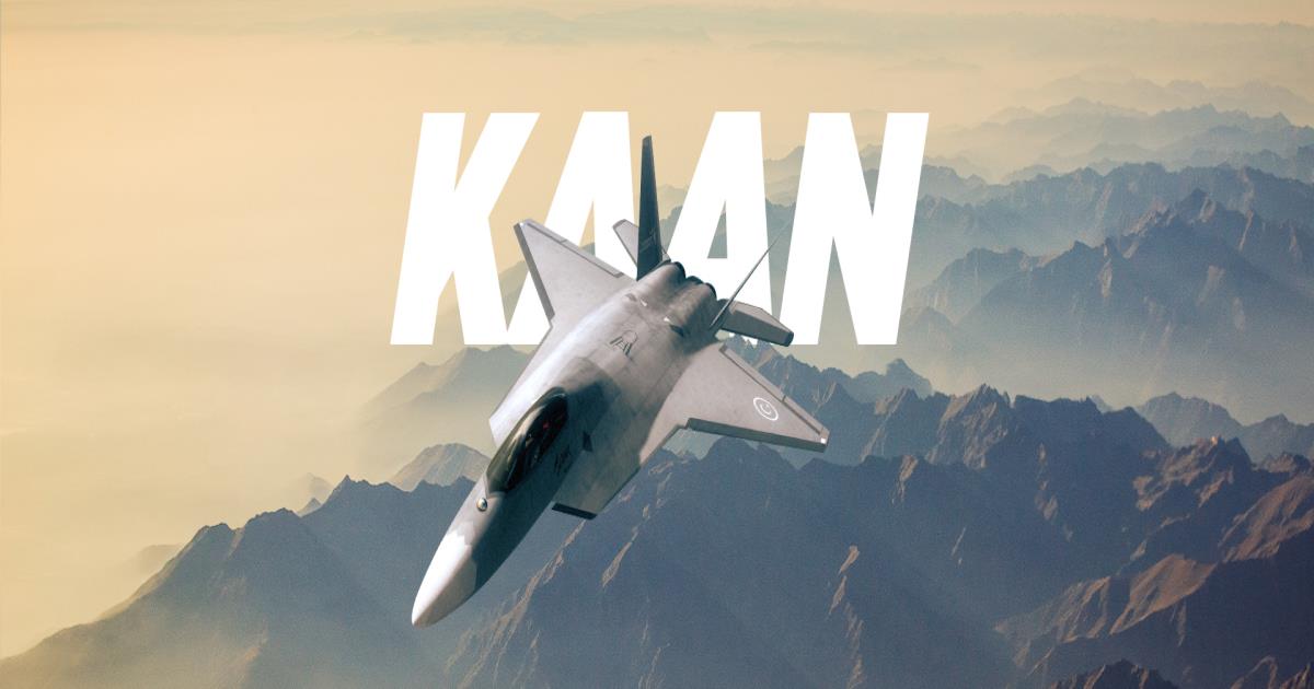 TUSAŞ KAAN fighter in flight over mountains, the lead platform for the GÖKBORA air-to-air missile